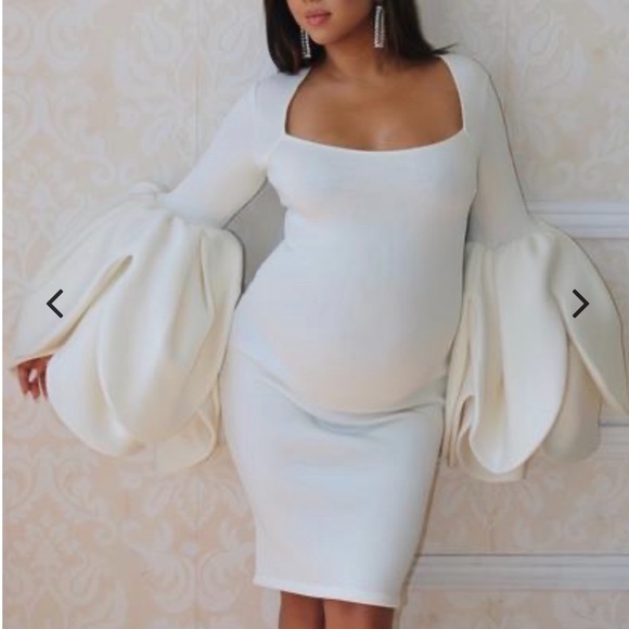 White Midi Maternity Dress With Peplum